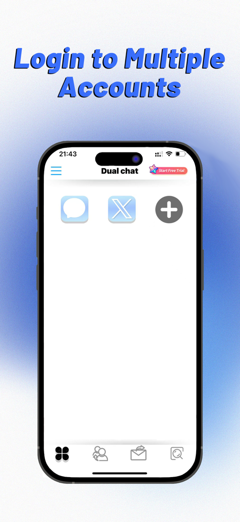 Parallel Space - Dual Chat - iPhone screen showing Parallel Space app interface for logging into multiple accounts