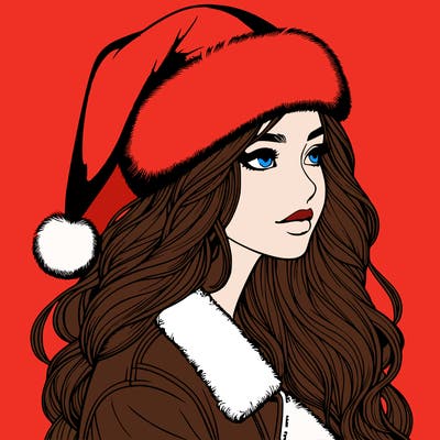 realistic girl in santa hat