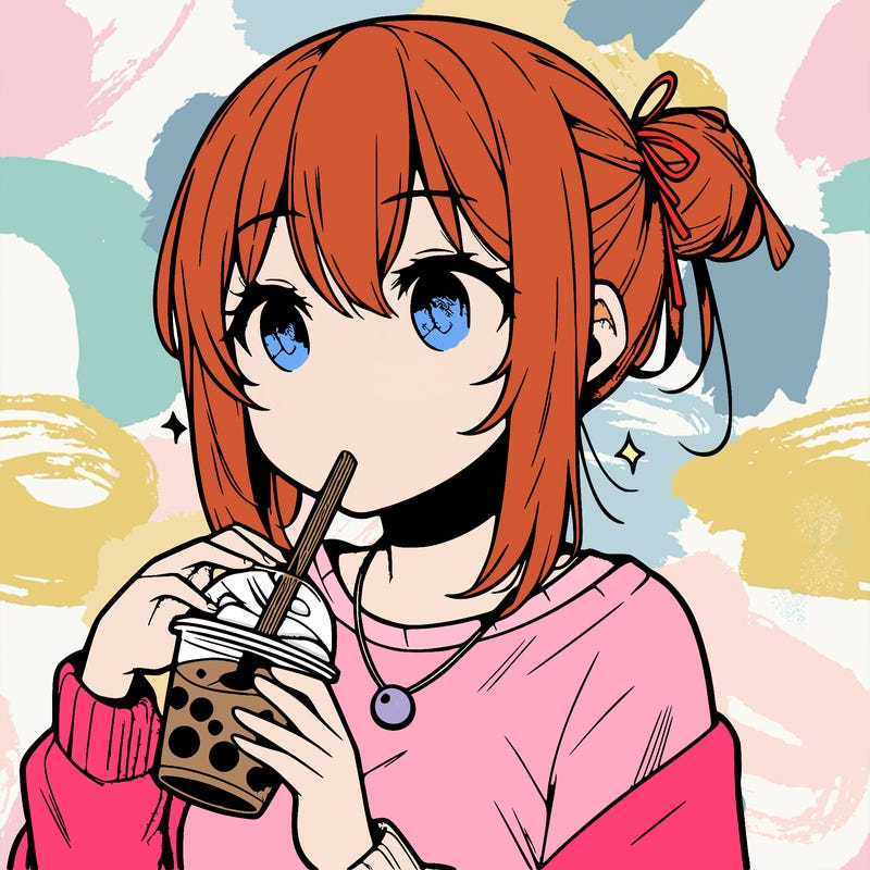 manga character drinking boba