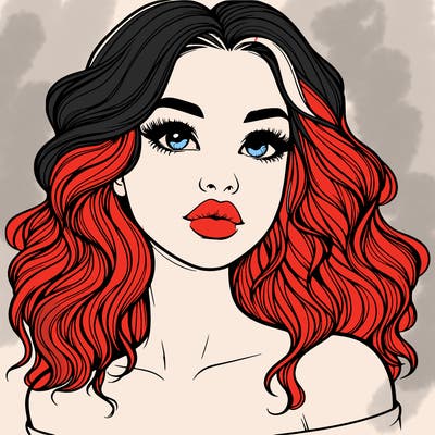 realistic girl with wavy hair and lips
