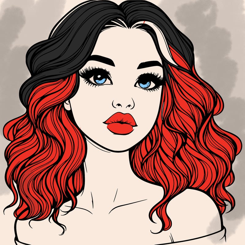 realistic girl with wavy hair and lips