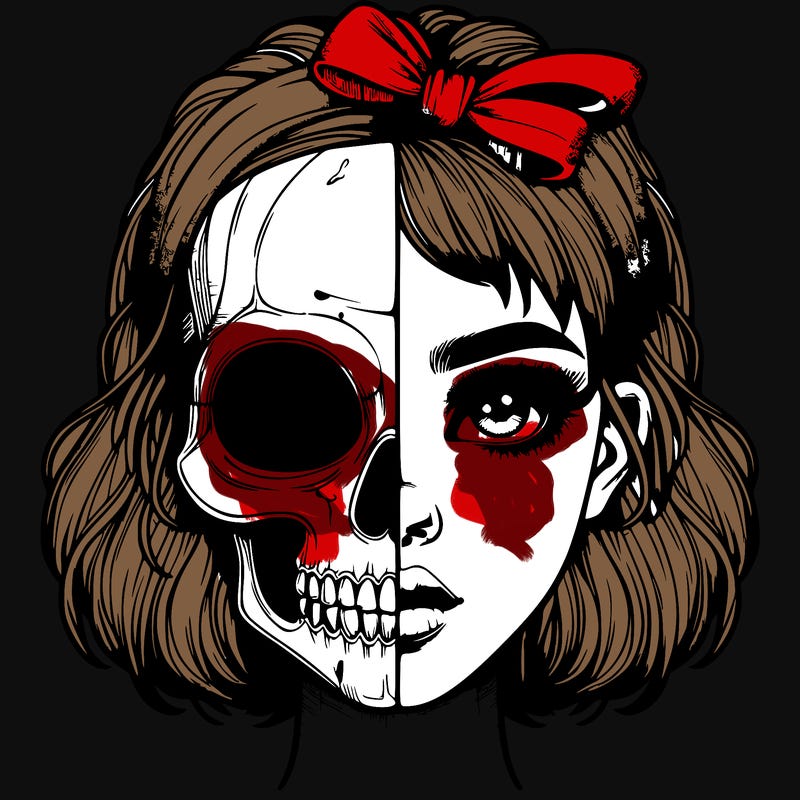 realistic girl with half skull mask
