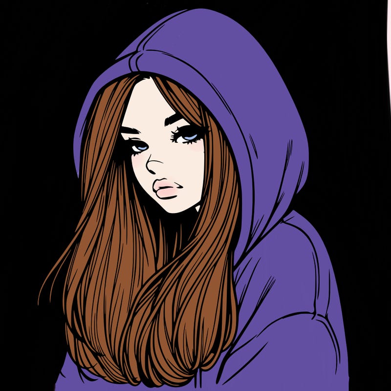realistic girl in a over sized hoodie and her hair down