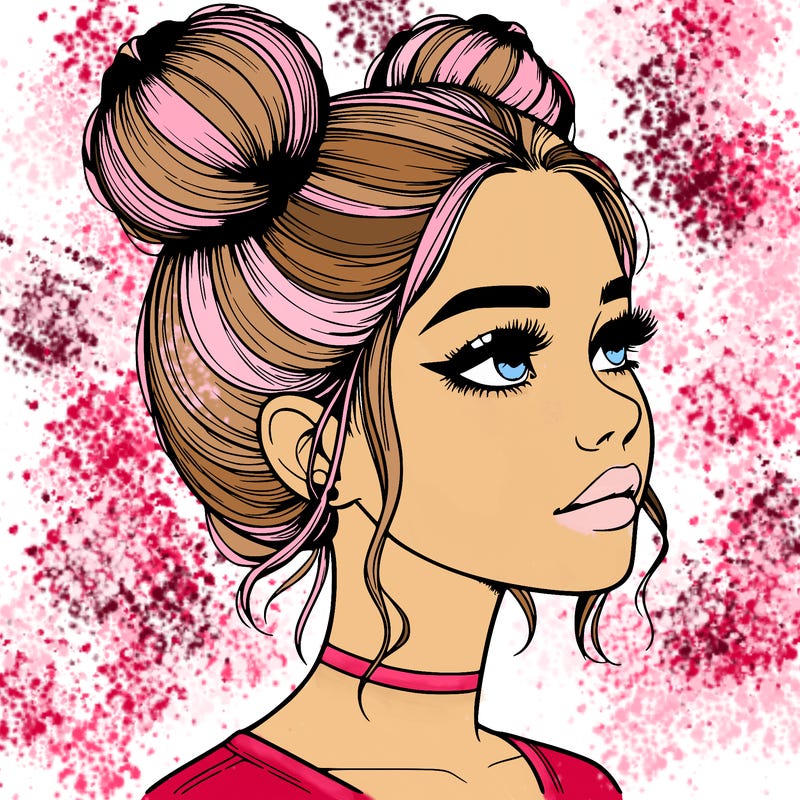 realistic girl with buns on the top of her head