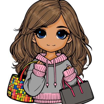 realistic girl with bags