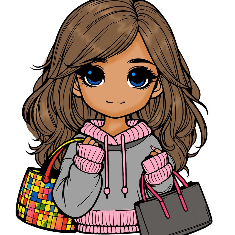 realistic girl with bags