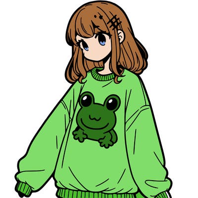 girl wearing frogging sweatshirt