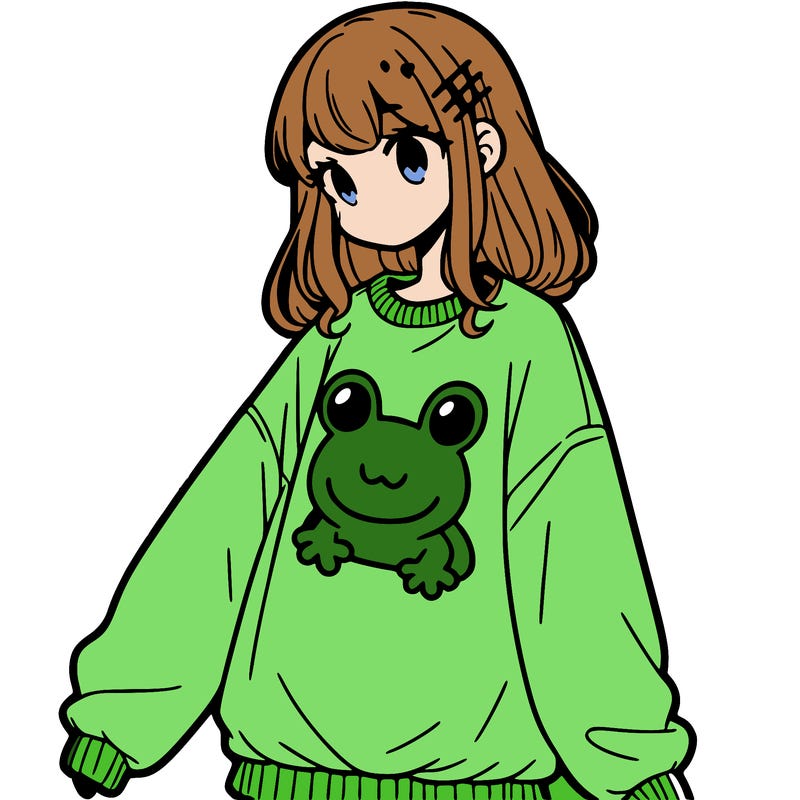 girl wearing frogging sweatshirt