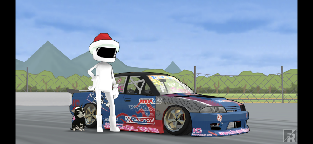 Customized blue drift car and character in FR Legends