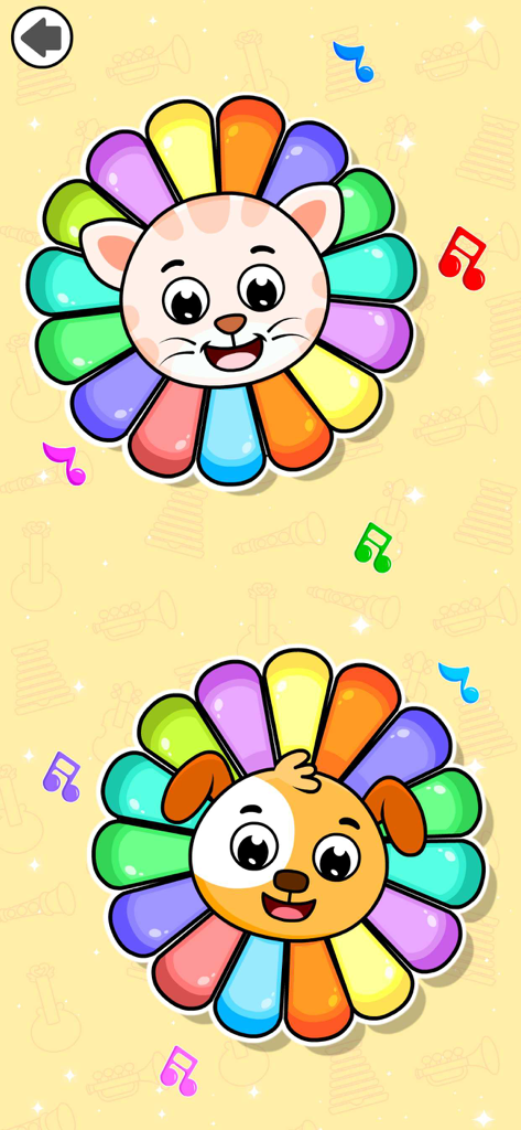 Baby Piano - Kids Music Games - Colorful cat and dog piano characters with rainbow keys and musical notes