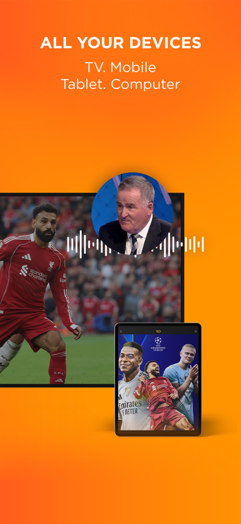 TOD app interface for sports and entertainment streaming on multiple devices including TV and tablet