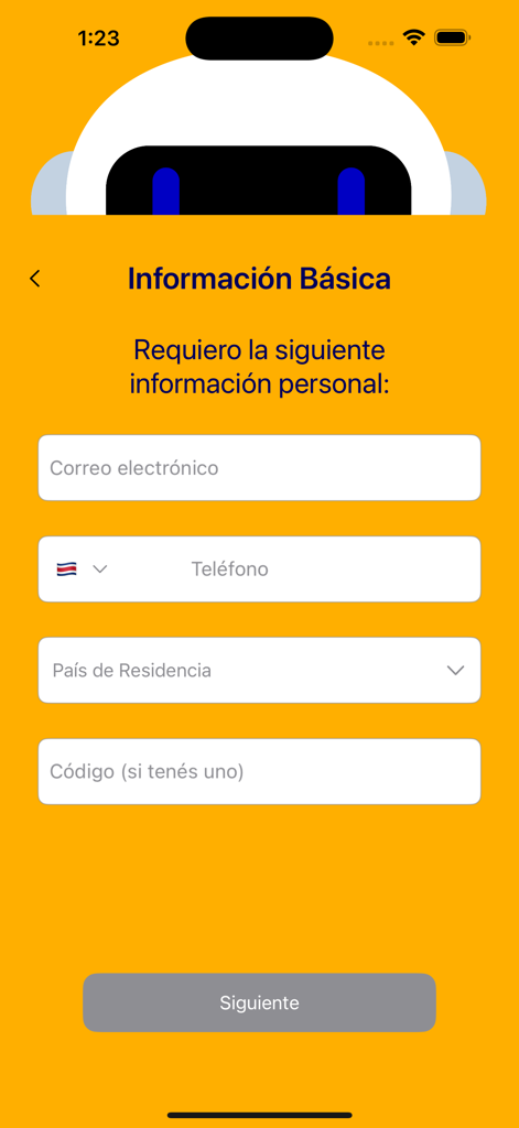 ARi: Finanzas Para Humanos - ARi app registration screen asking for basic personal information like email and phone number