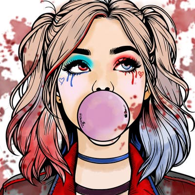 realististic girl blowing bubble -gum