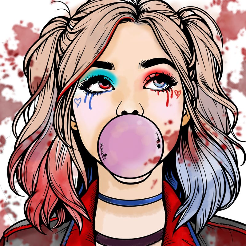 realististic girl blowing bubble -gum