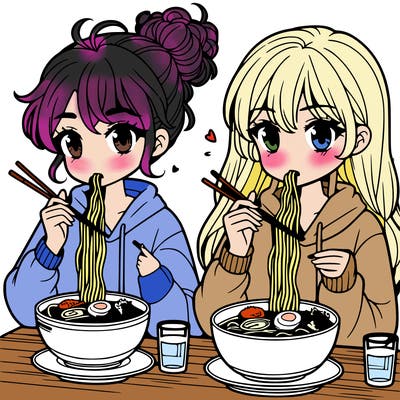 girls eating ramen