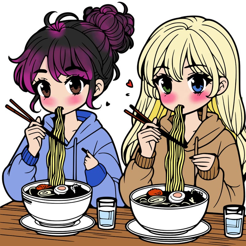 girls eating ramen