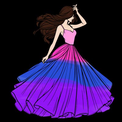 realistic woman with dress flowing in the wind