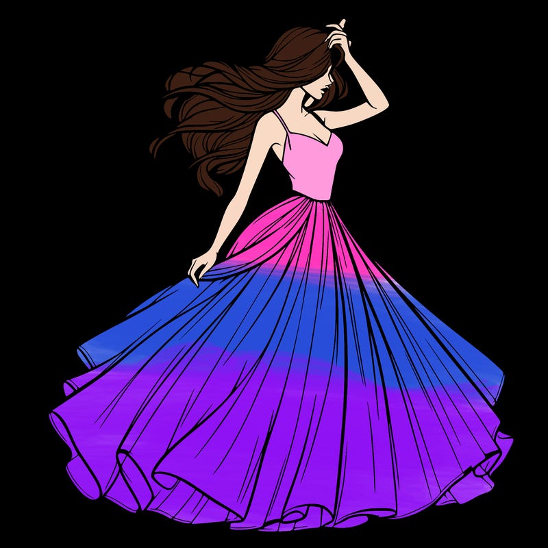 realistic woman with dress flowing in the wind