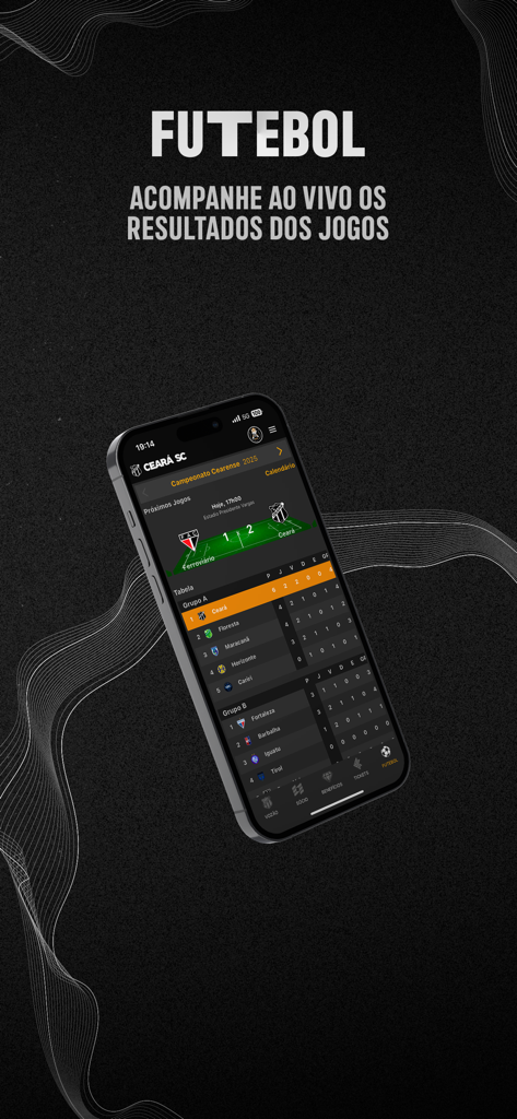 Ceará Sporting Club - Ceara Sporting Clubアプリのライブサッカー試合結果とリーグテーブルを示すモバイル画面