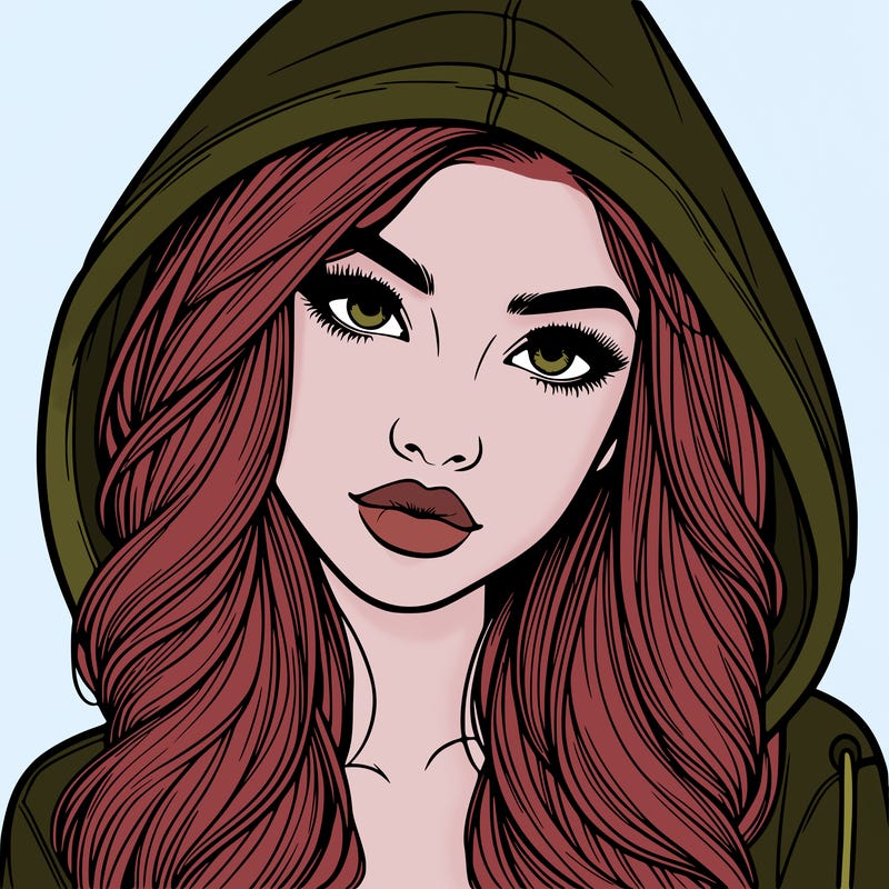 realistic beautiful girl with a hood on