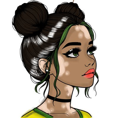 realistic girl with buns on the top of her head