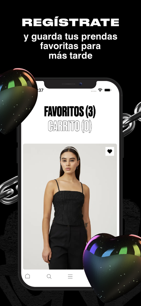 Cuidado Con el Perro - Interfaz de la app móvil Cuidado Con el Perro mostrando la lista de favoritos con ropa urbana