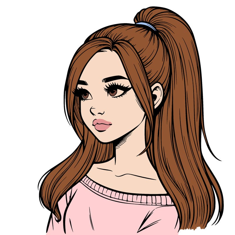 realistic girl with a high ponytail
