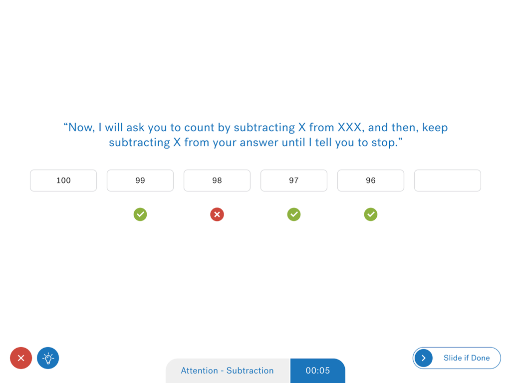 MoCA Duo - MoCA Duo digital cognitive test screen for the subtraction and attention assessment