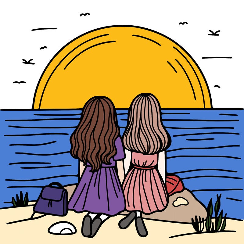 girls watching the sunset