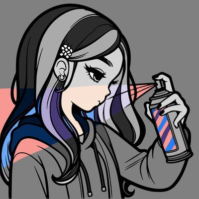 a realistic girl spray painting