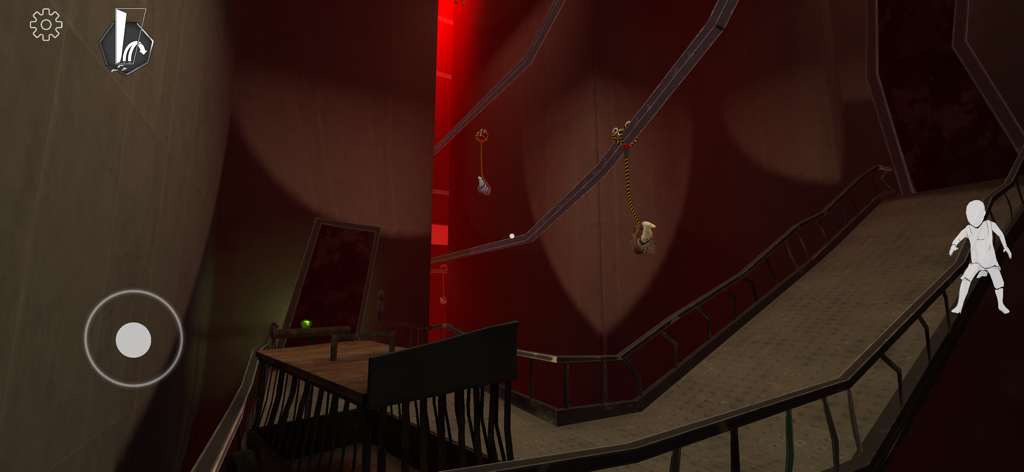 Nightmare Gate: Horror Game - A creepy first-person view of an industrial chamber with red lighting and metal ramps in the Nightmare Gate horror game