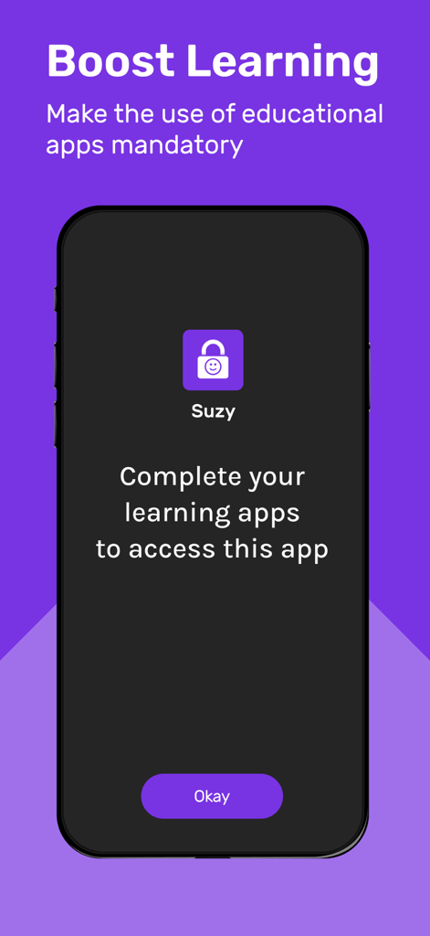 Screenshot dell'app Suzy che mostra una schermata di requisito obbligatorio di app educative per promuovere l'interazione educativa per i bambini.