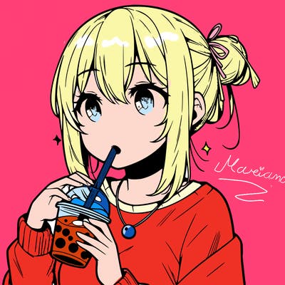 manga character drinking boba