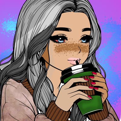 realistic girl drinking coffee