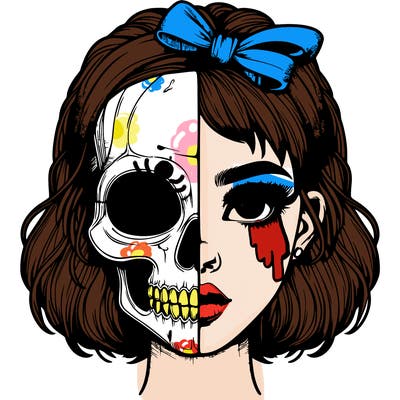 realistic girl with half skull mask