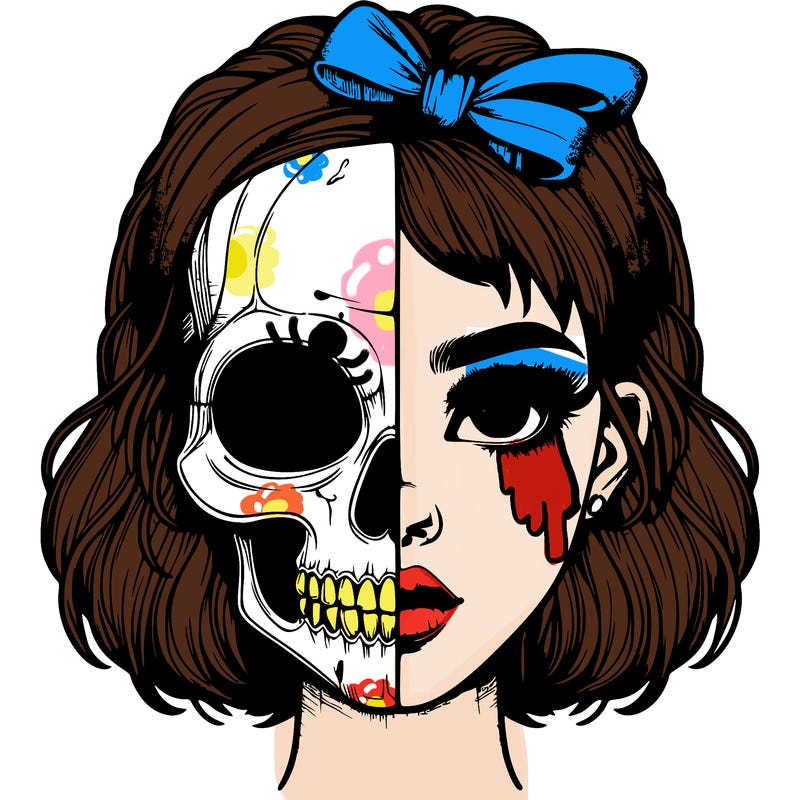 realistic girl with half skull mask