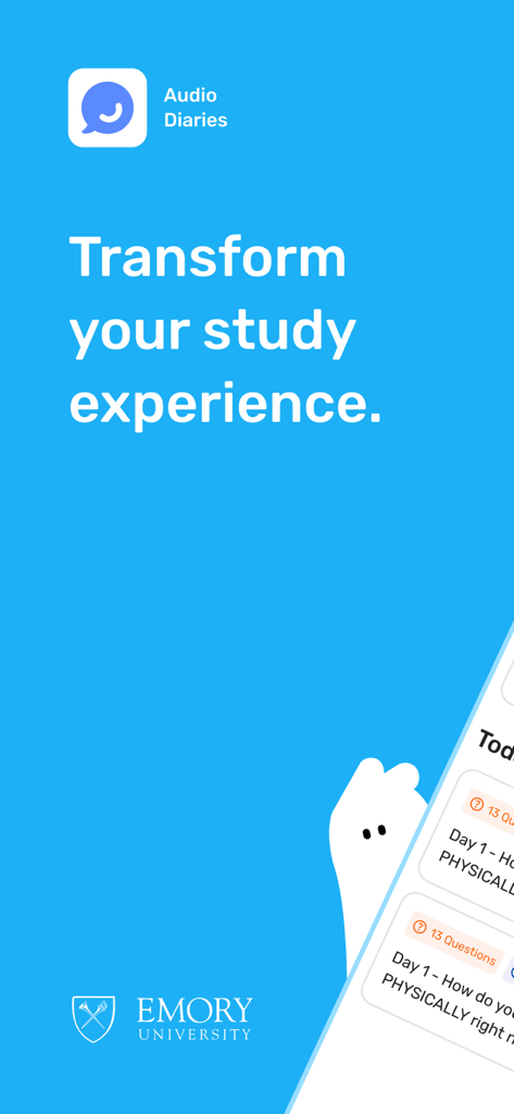 Fabla - Audio Diary Kit - Fabla Audio Diary Kit app splash screen by Emory University with the slogan Transform your study experience.
