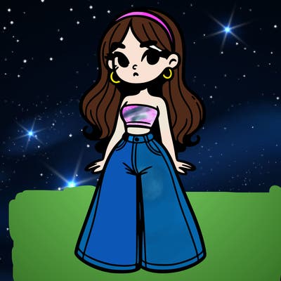 girl in crop top and bell-bottoms