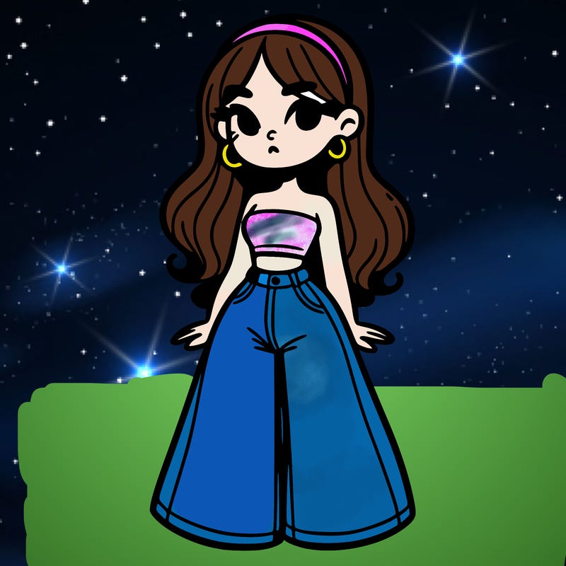 girl in crop top and bell-bottoms