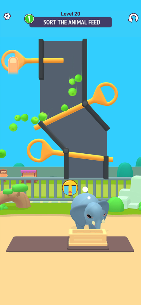 Zoo - Happy Animals - A pin pulling mini game to sort food for a baby elephant in Zoo Happy Animals