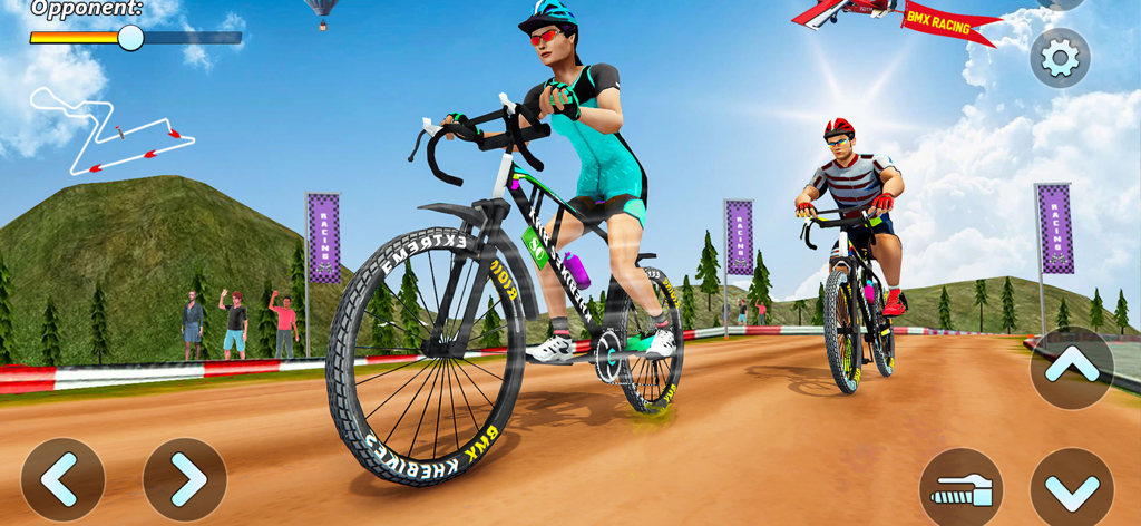 A 3D BMX cycle stunt race game showing riders competing on a mountain track.