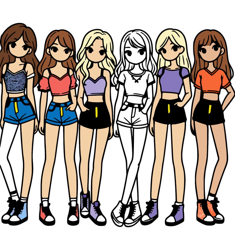 a group of girls wearing crop tops and shorts