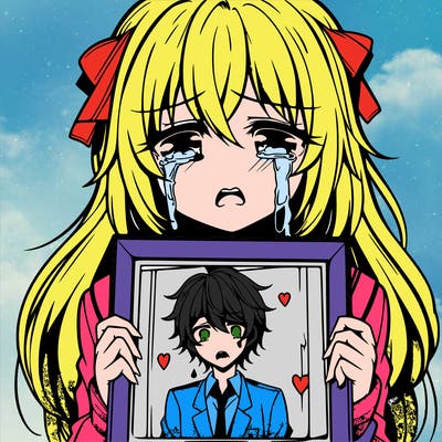 anime girl crying holding picture of her ex