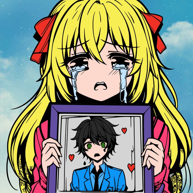 anime girl crying holding picture of her ex