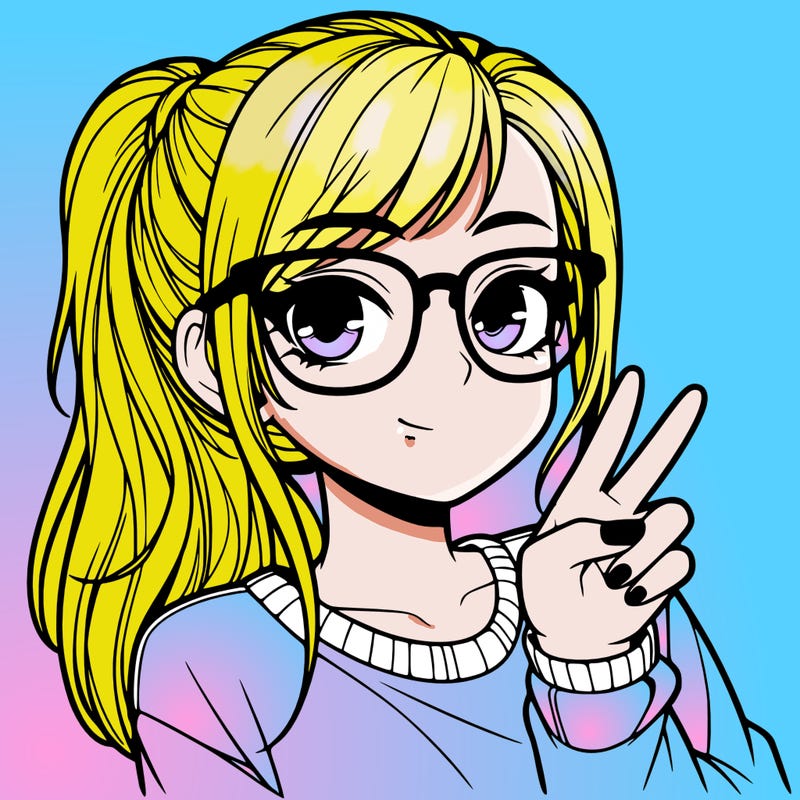 realistic girl with ponytail glasses and doing the peace