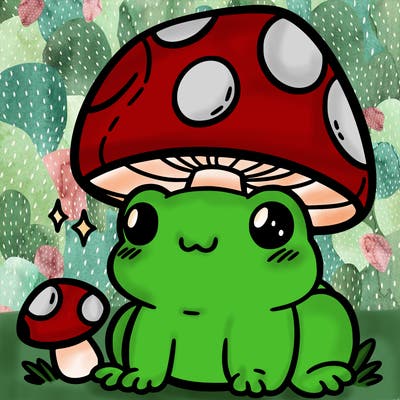 a cute frog with a mushroom hat
