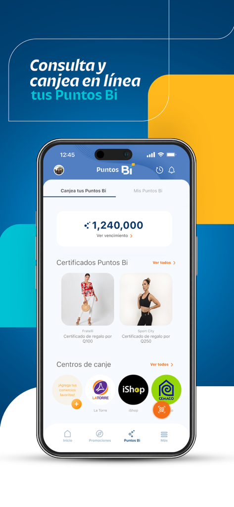 Club Bi - Pantalla de la aplicación Club Bi que muestra el saldo de Puntos Bi y los certificados de recompensa