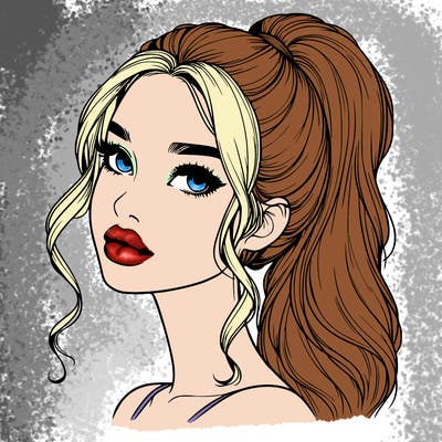 realistic girl with a ponytail on her hair and lips