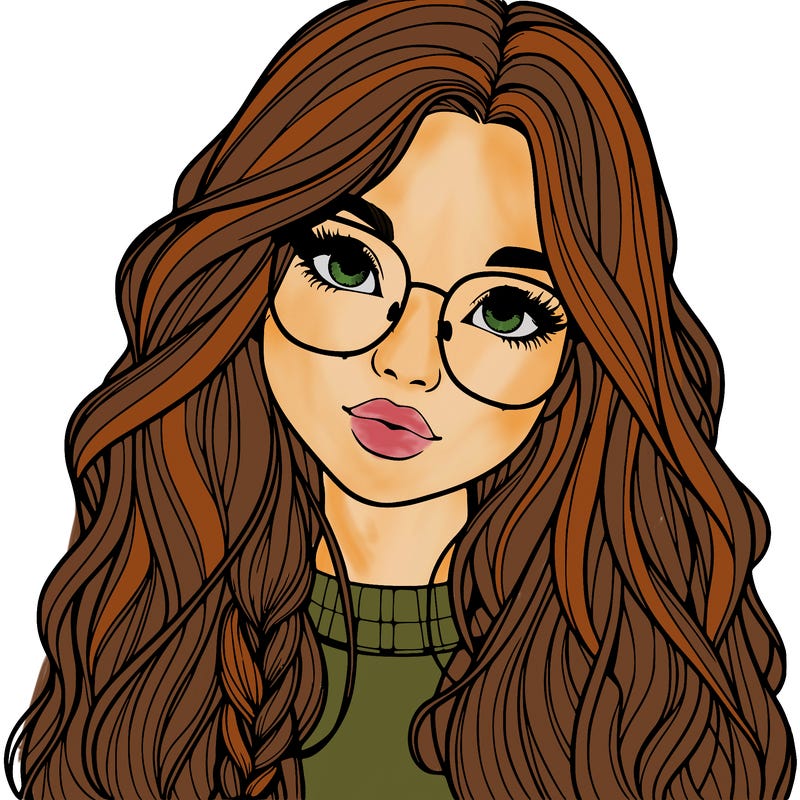 girl with long hair and freckles and glasses realistic