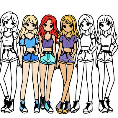 a group of girls wearing crop tops and shorts